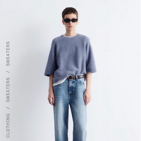 Alpaca/ wool tee in dusty blue - Picture 1 of 4